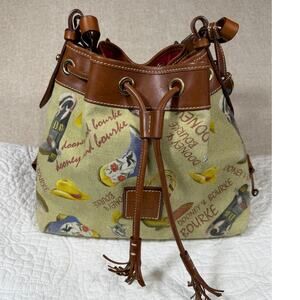 VTG Dooney & Bourke Cowgirl Western Canvas Bucket Bag Y2K Red Lining Pendant